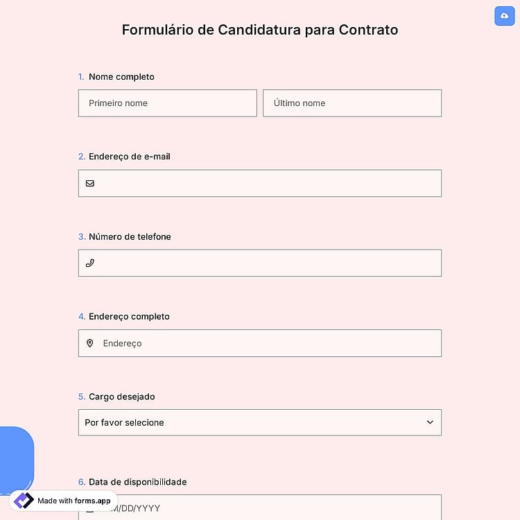 Formulário de Candidatura para Contrato