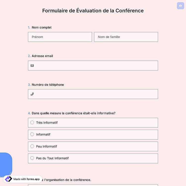 Formulaire de Évaluation de la Conférence