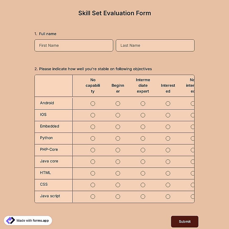 Skill Set Evaluation Form