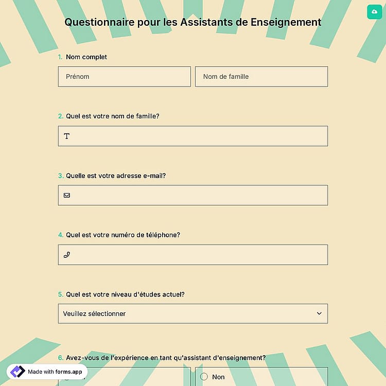 Questionnaire pour les Assistants de Enseignement
