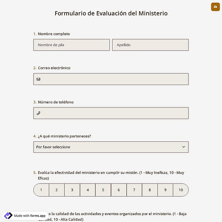 Formulario de Evaluación del Ministerio