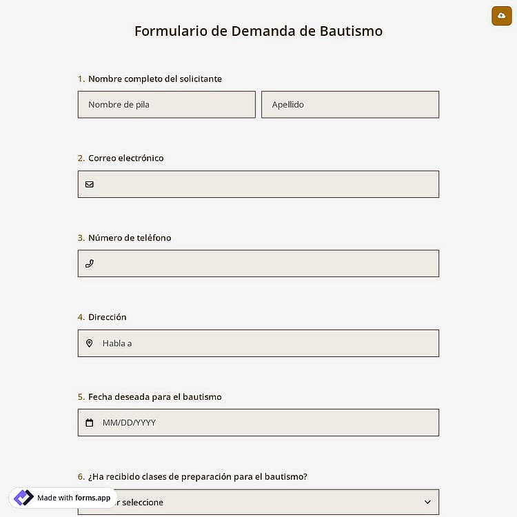 Formulario de Demanda de Bautismo