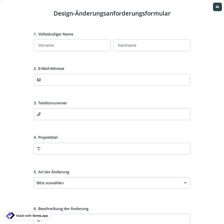 Design-Änderungsanforderungsformular
