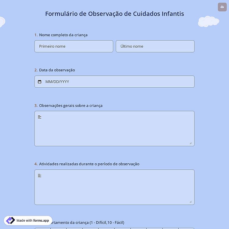 Formulário de Observação de Cuidados Infantis