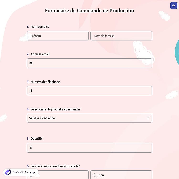Formulaire de Commande de Production