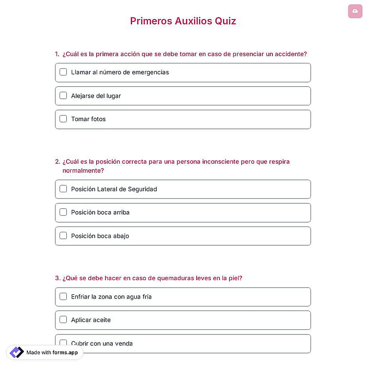 Primeros Auxilios Quiz