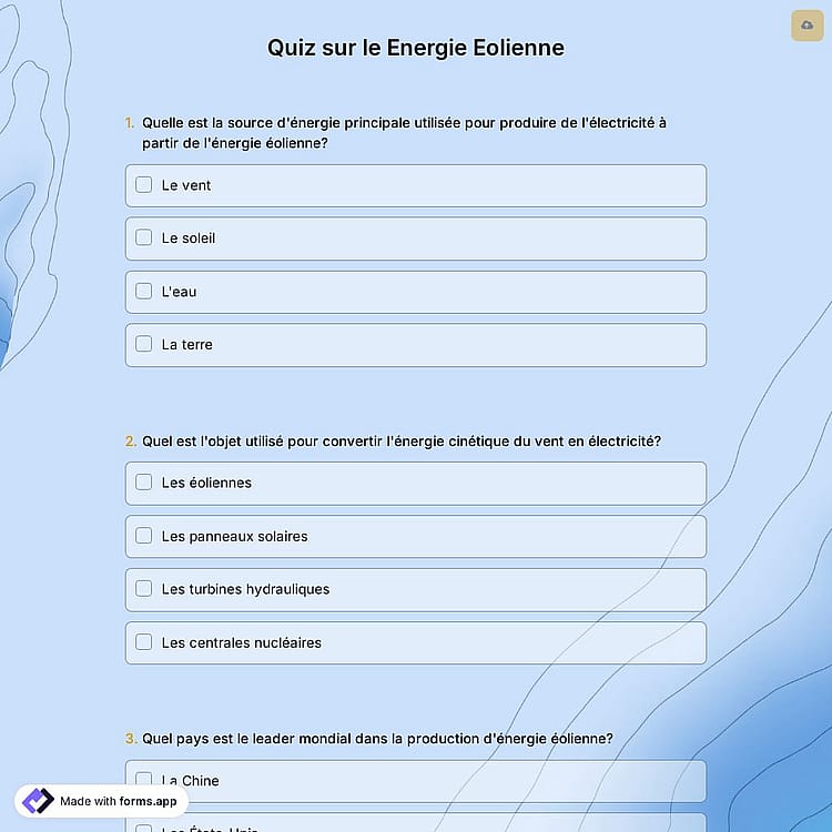 Quiz sur le Energie Eolienne