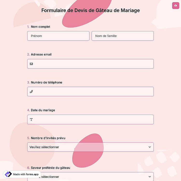 Formulaire de Devis de Gâteau de Mariage