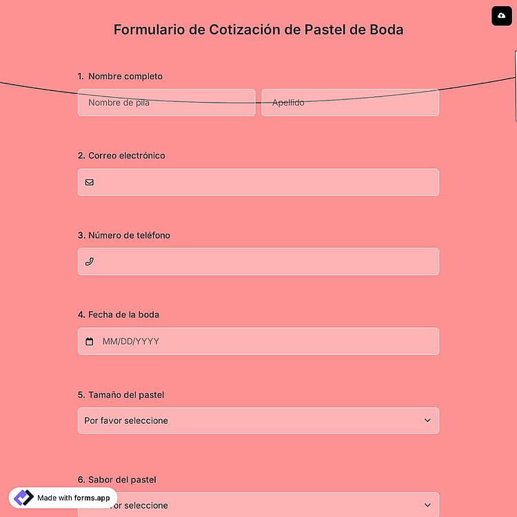 Formulario de Cotización de Pastel de Boda