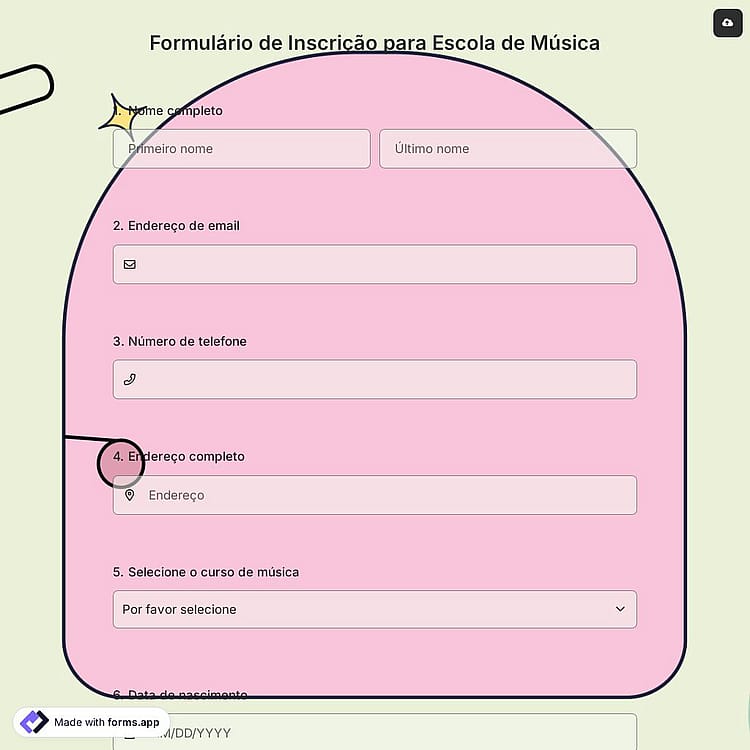 Formulário de Inscrição para Escola de Música