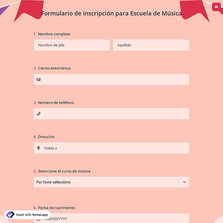 Formulario de Inscripción para Escuela de Música