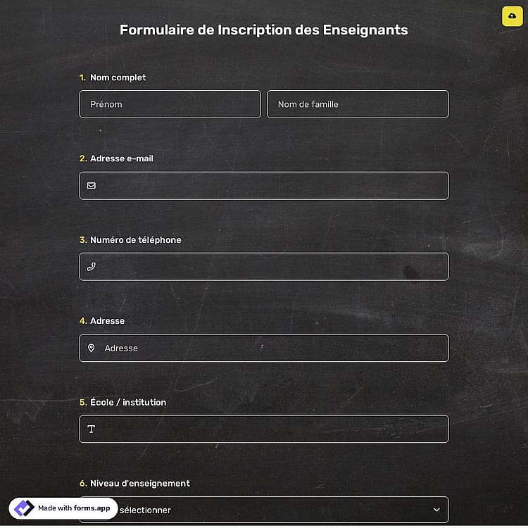 Formulaire de Inscription des Enseignants