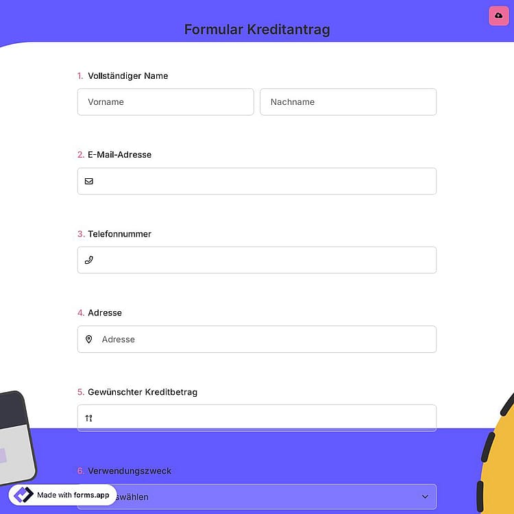 Formular Kreditantrag