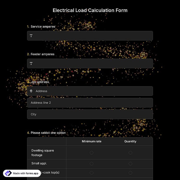Electrical Load Calculation Form