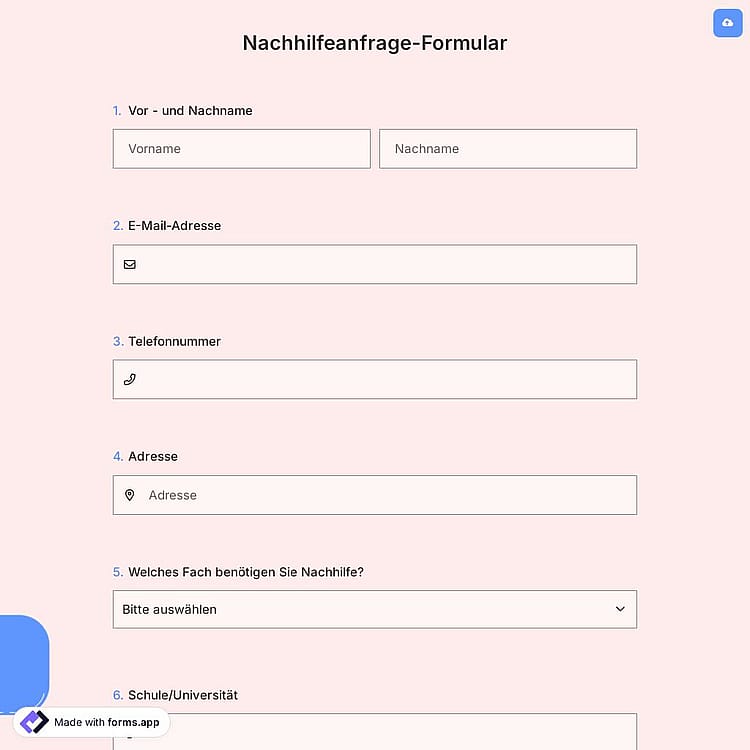 Nachhilfeanfrage-Formular