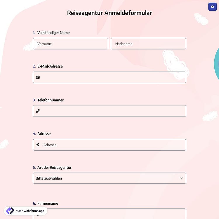 Reiseagentur Anmeldeformular