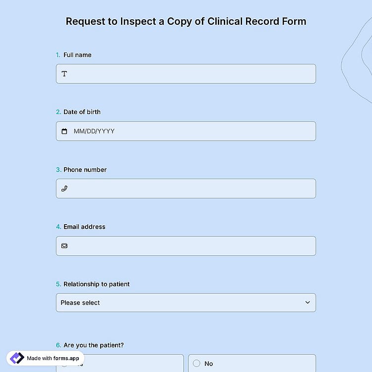 Request to Inspect a Copy of Clinical Record Form