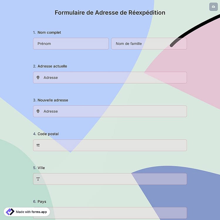 Formulaire de Adresse de Réexpédition