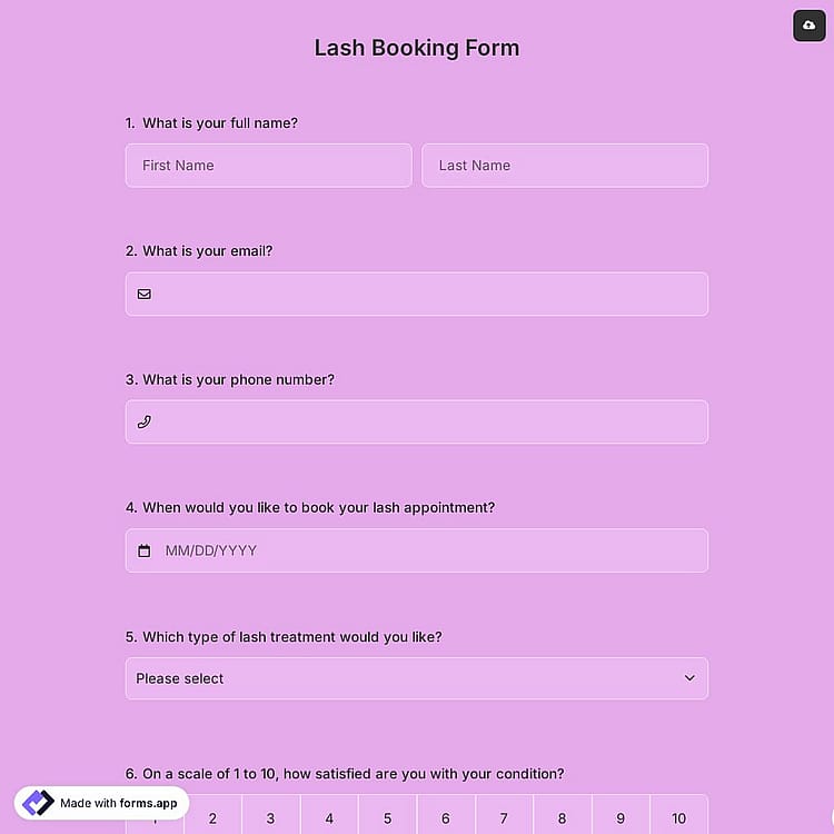 Lash Booking Form