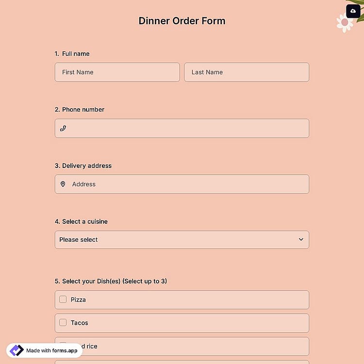 Dinner Order Form