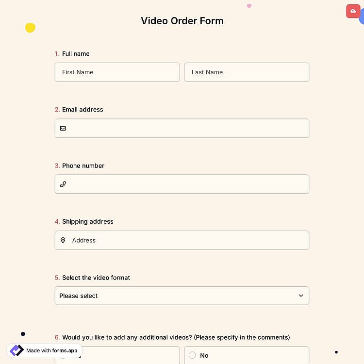 Video Order Form