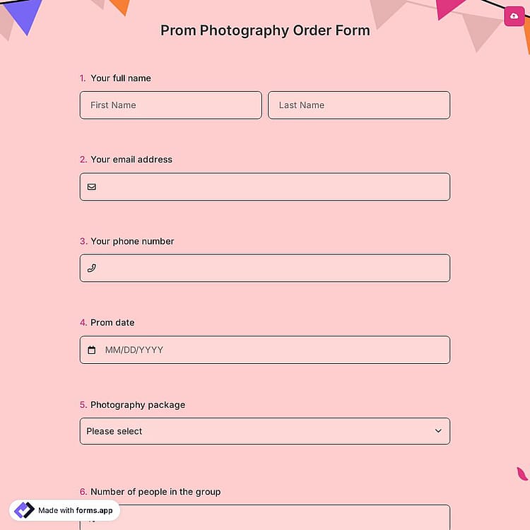 Prom Photography Order Form