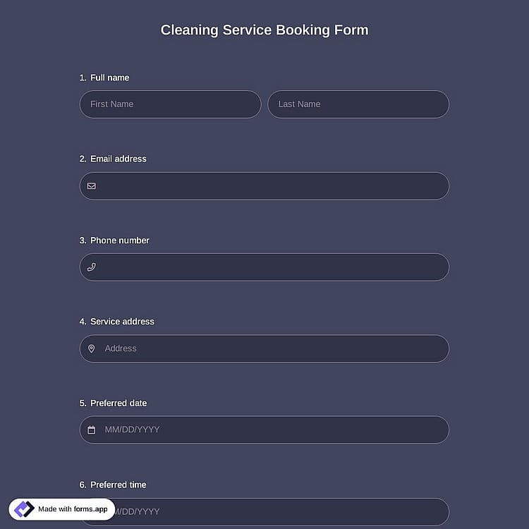 Cleaning Service Booking Form