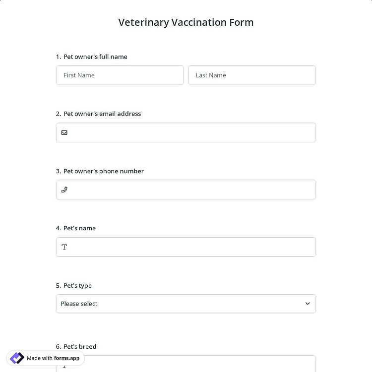 Veterinary Vaccination Form