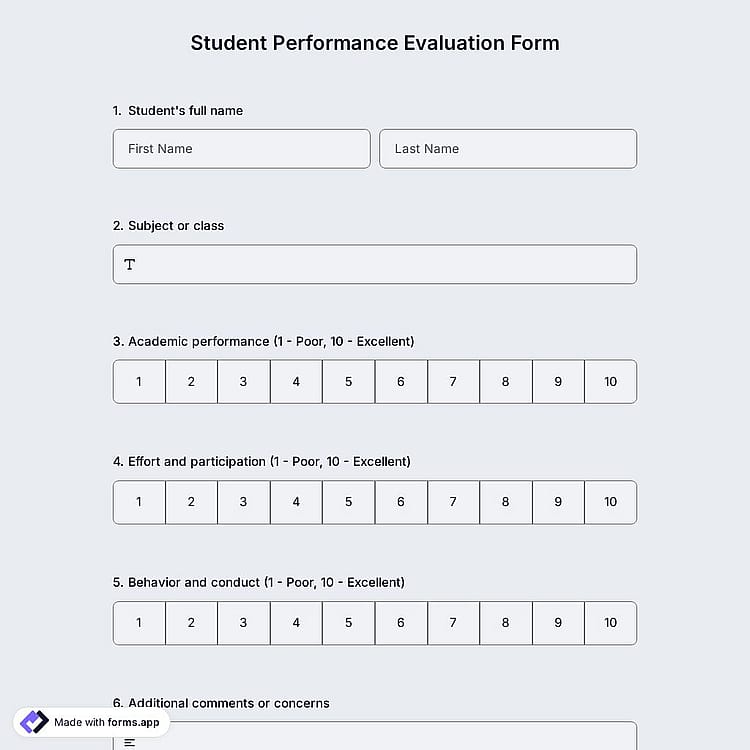 Student Performance Evaluation Form