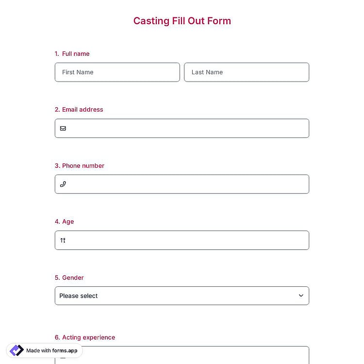 Casting Fill Out Form