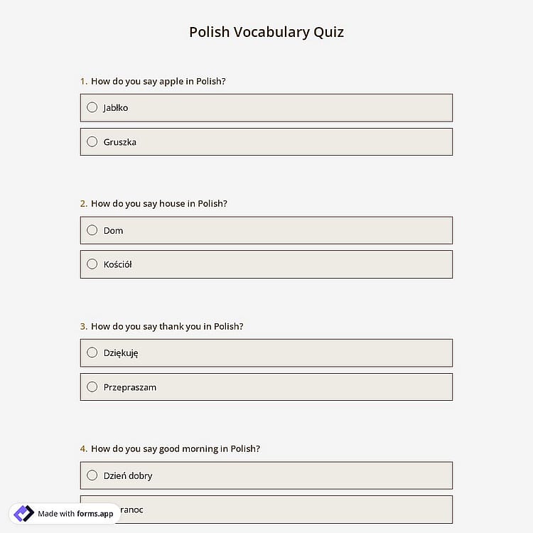Polish Vocabulary Quiz