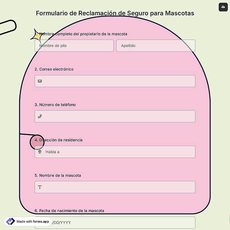 Formulario de Reclamación de Seguro para Mascotas