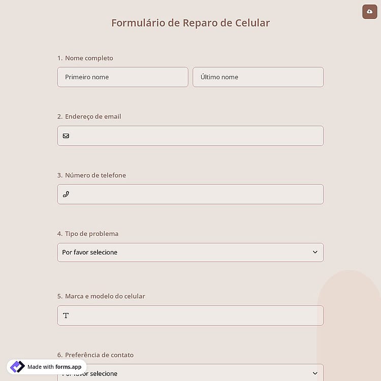Formulário de Reparo de Celular