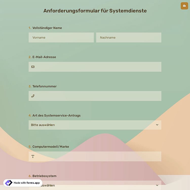 Anforderungsformular für Systemdienste