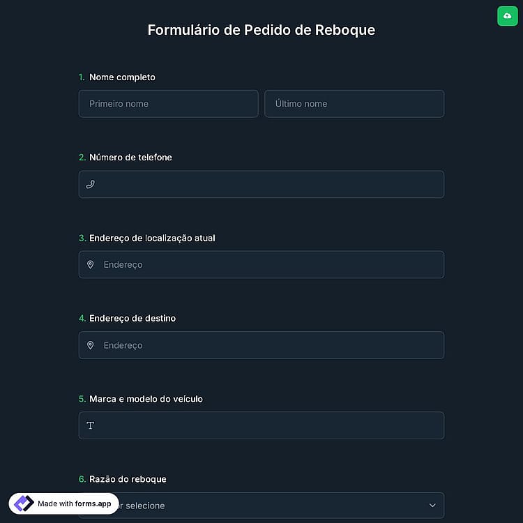 Formulário de Pedido de Reboque