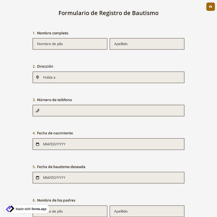 Formulario de Registro de Bautismo
