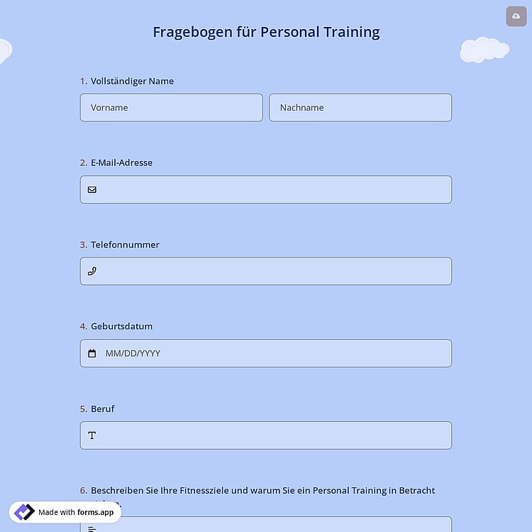 Fragebogen für Personal Training