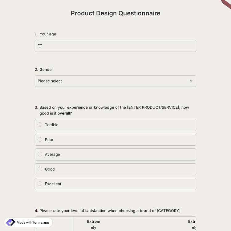 Product Design Questionnaire