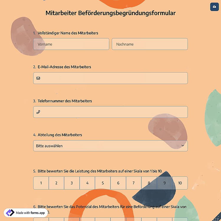 Mitarbeiter Beförderungsbegründungsformular