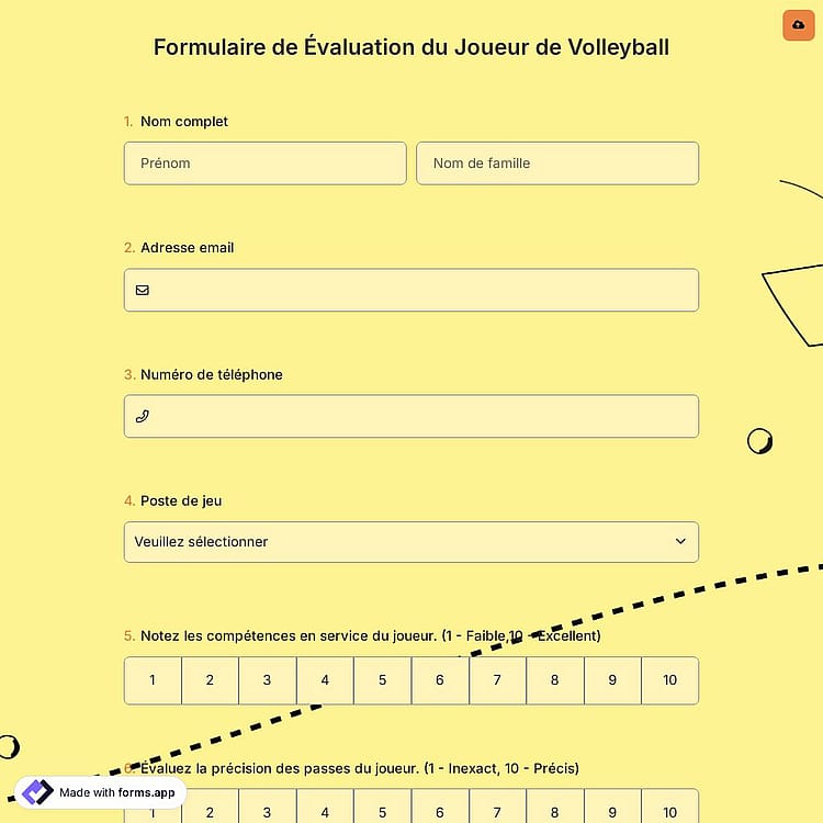 Formulaire de Évaluation du Joueur de Volleyball