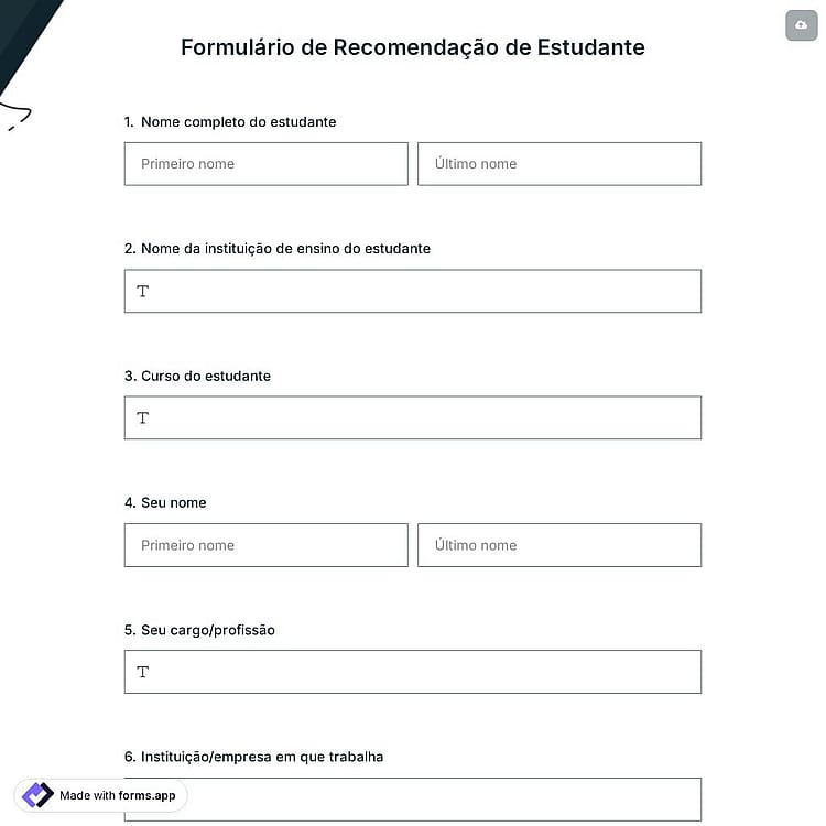 Formulário de Recomendação de Estudante