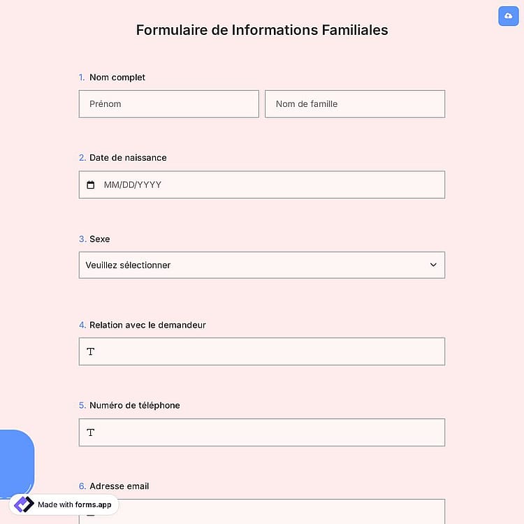 Formulaire de Informations Familiales