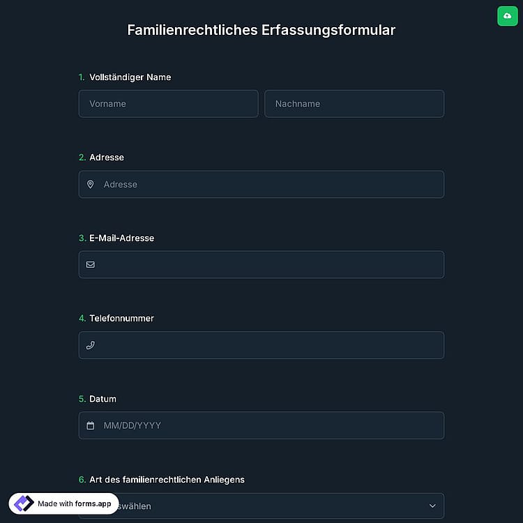 Familienrechtliches Erfassungsformular