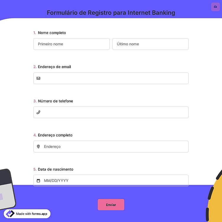 Formulário de Registro para Internet Banking