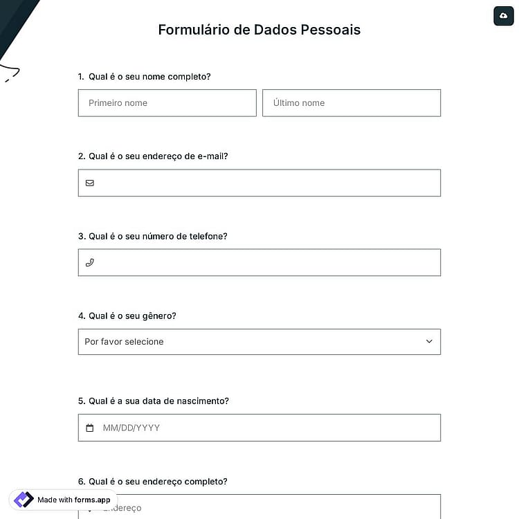 Formulário de Dados Pessoais