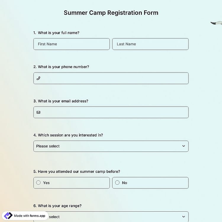 Summer Camp Registration Form