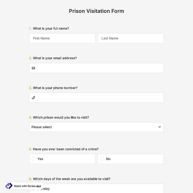 Prison Visitation Form