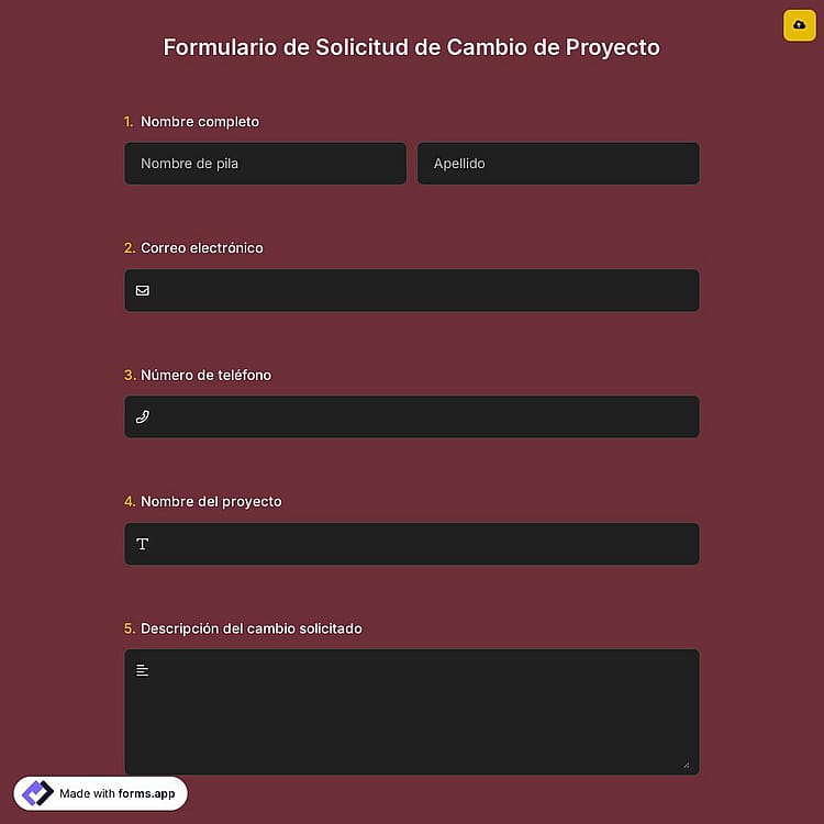 Formulario de Solicitud de Cambio de Proyecto