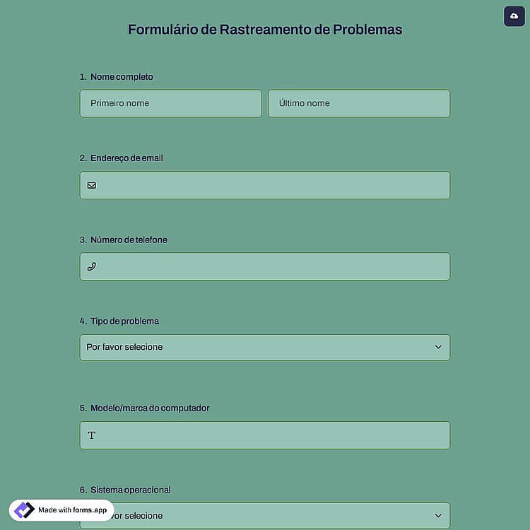 Formulário de Rastreamento de Problemas