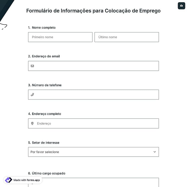 Formulário de Informações para Colocação de Emprego